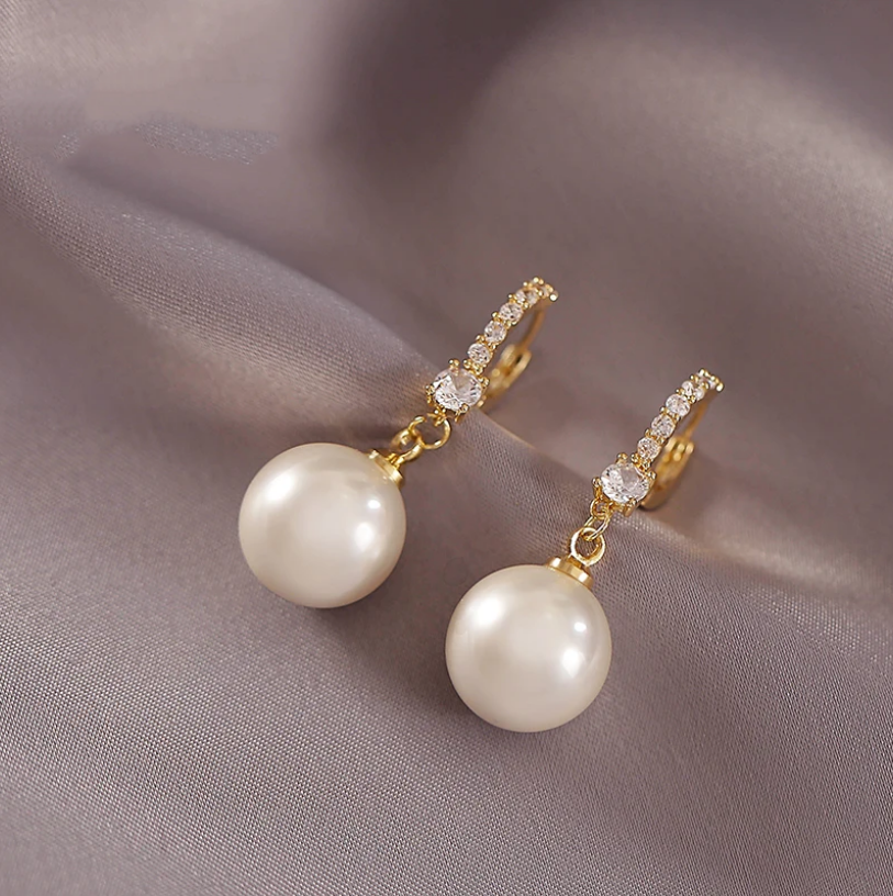 Elegant Gold Zirconia & Pearl Earrings - emmy-rae-jewels.com