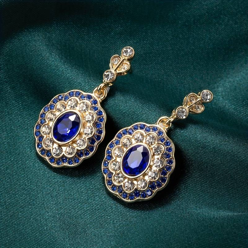 Blue Crystal Mandala Earrings on Vintage Gold - emmy-rae-jewels.com