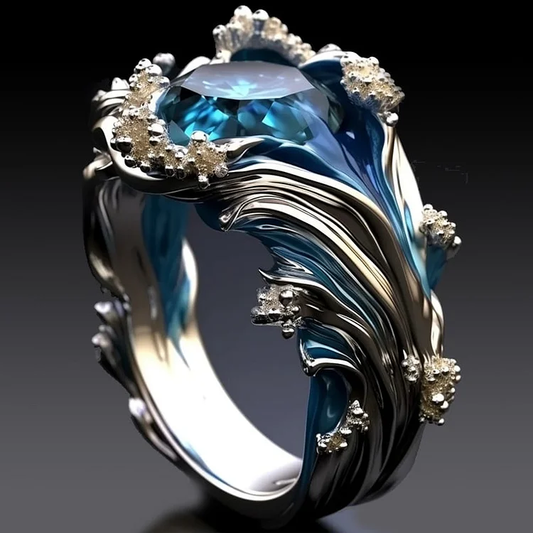 Vintage Ocean Wavy Crystal Ring - emmy-rae-jewels.com
