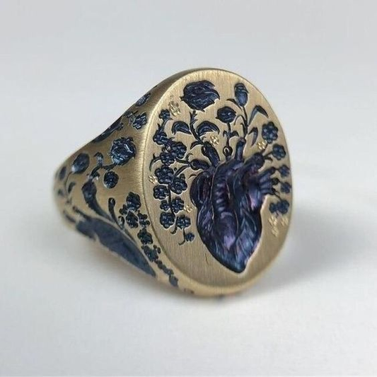 Vintage Blue Flower Gold Ring - emmy-rae-jewels.com
