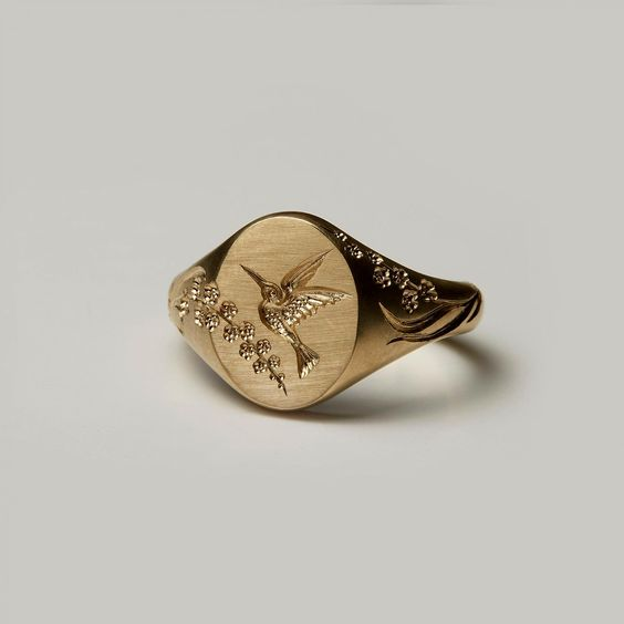 Vintage Gold Hummingbird Seal Ring - emmy-rae-jewels.com