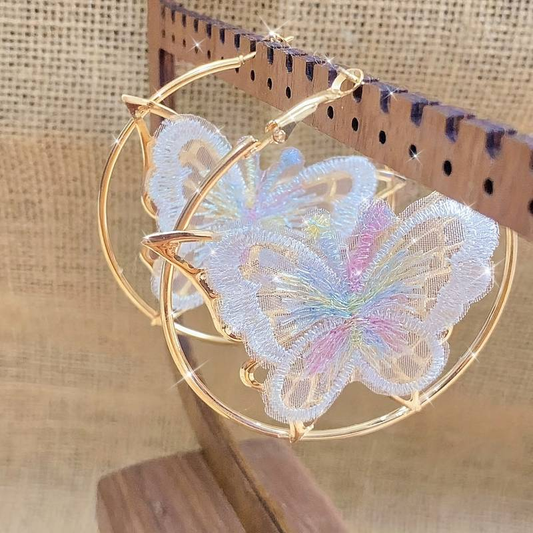 Vintage White Butterfly Hoop Earrings - emmy-rae-jewels.com