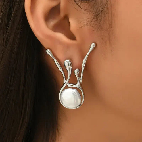 Antique Irregular Silver Pearl Earrings - emmy-rae-jewels.com