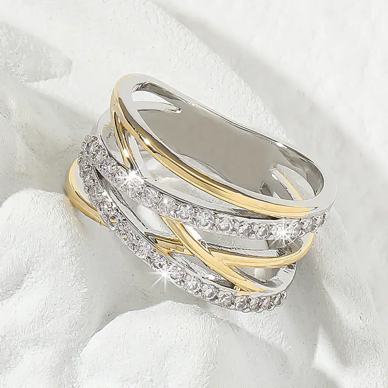 Layered Bright Zirconia Gold & Silver Ring - emmy-rae-jewels.com