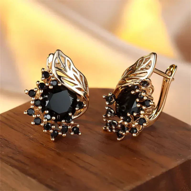 Black Zirconia Golden Earrings - emmy-rae-jewels.com