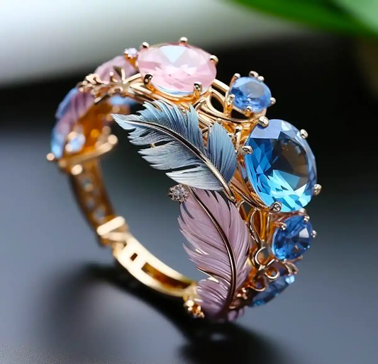 Vintage Exotic Feather Crystal Ring - emmy-rae-jewels.com