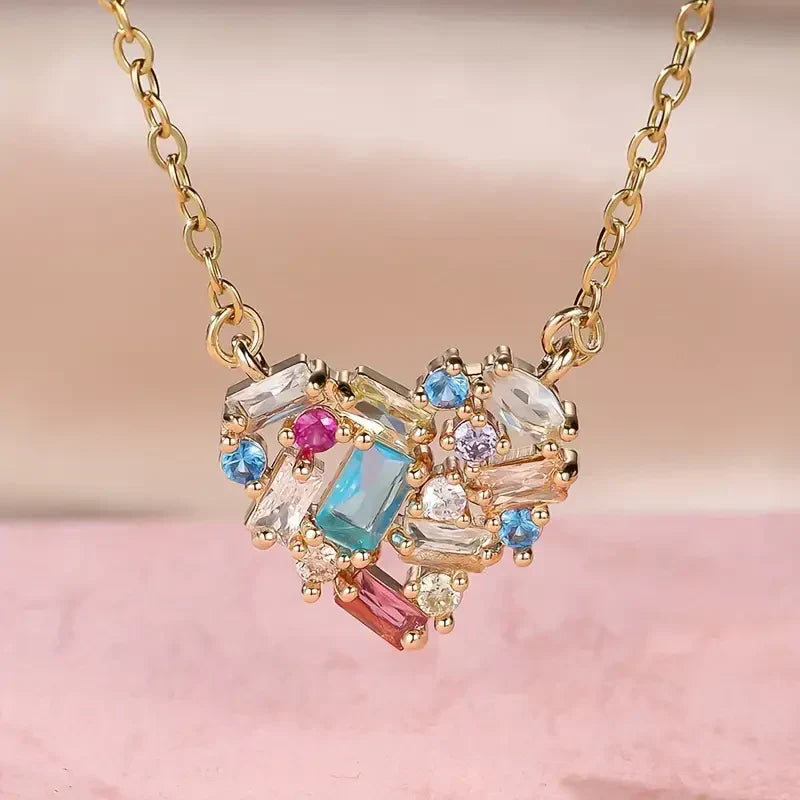 Colorful Gleam Heart Necklace - emmy-rae-jewels.com