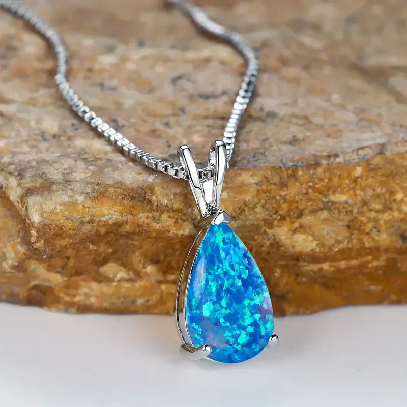 Azure Opal Teardrop Necklace - emmy-rae-jewels.com