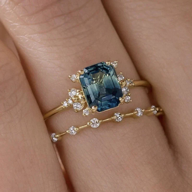 Crystal Blue Shine Ring Set - emmy-rae-jewels.com