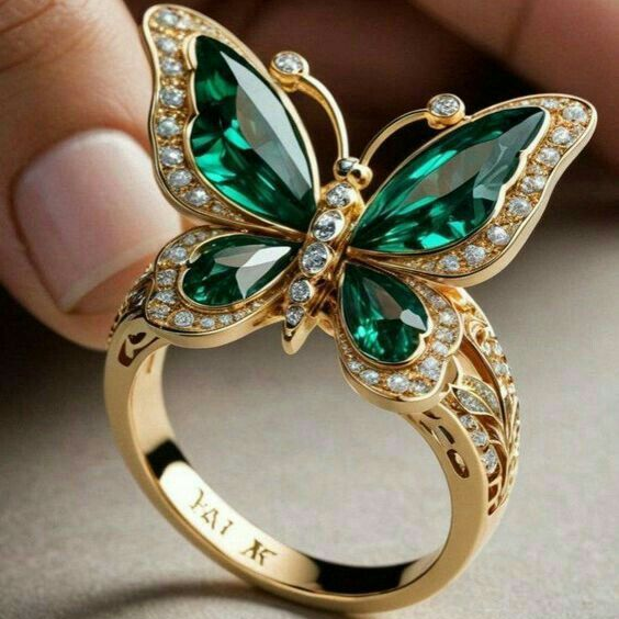 Green Crystalline Butterfly Gold Ring - emmy-rae-jewels.com