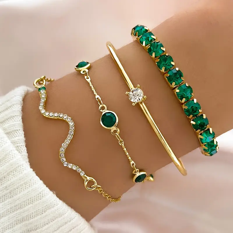 Vintage Green Zirconia Bracelet Set - emmy-rae-jewels.com
