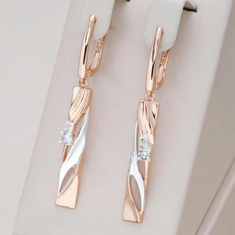 Elegant Rectangular Earrings with Crystals in Gold - emmy-rae-jewels.com