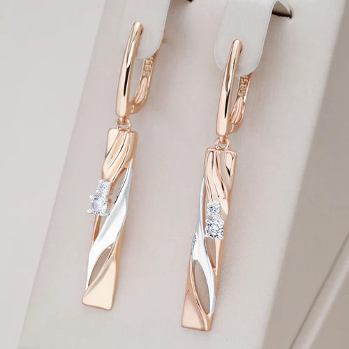 Elegant Rectangular Earrings with Crystals in Gold - emmy-rae-jewels.com