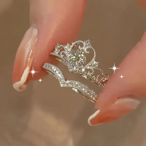 Shiny Crown Silver Ring Set - emmy-rae-jewels.com