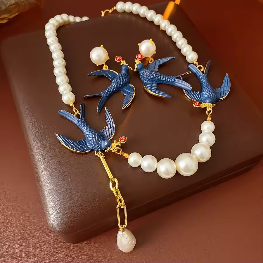 Classic Pearl Swallow Charm Set