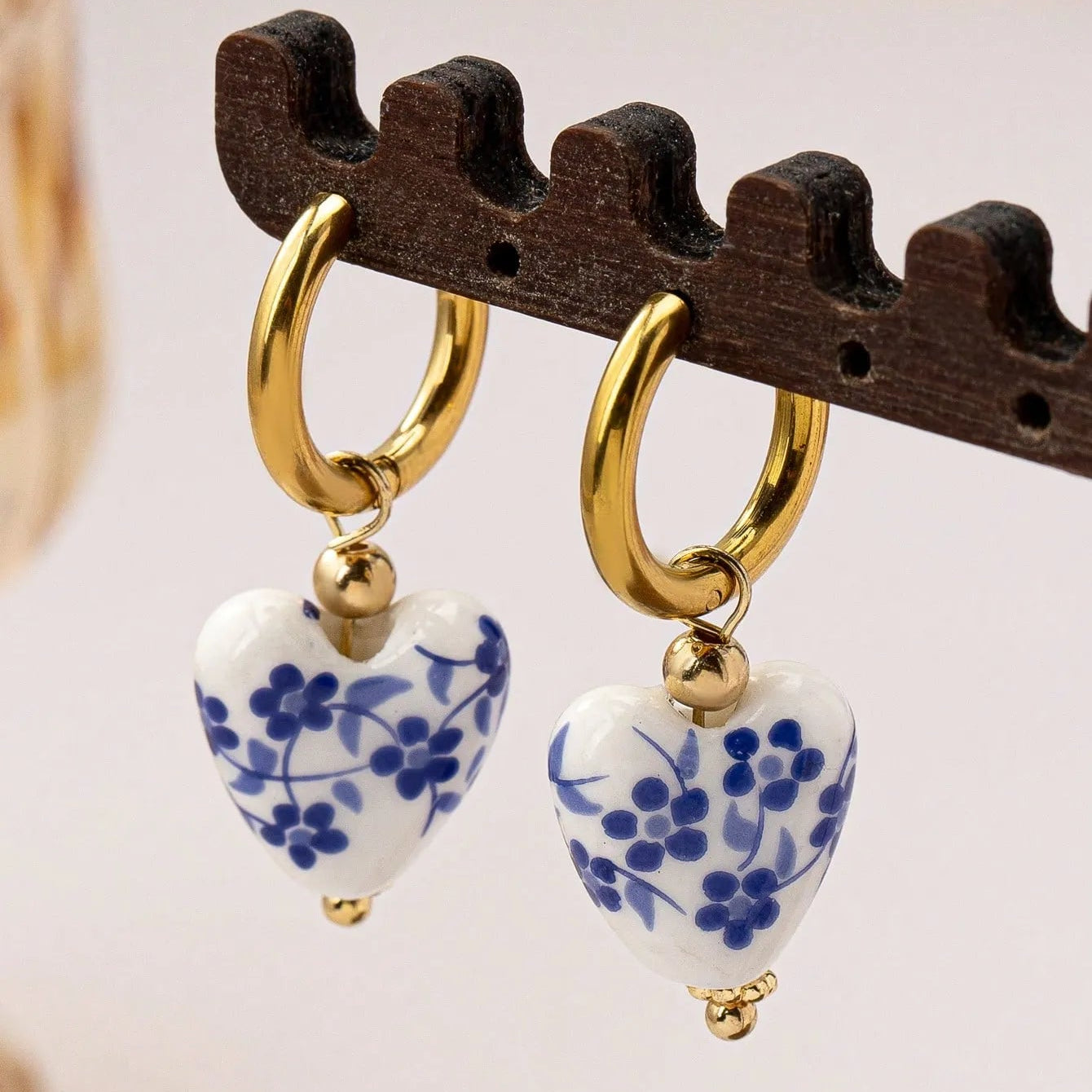 Classic Gold Porcelain Heart Earrings