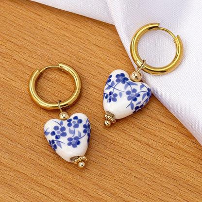 Classic Gold Porcelain Heart Earrings