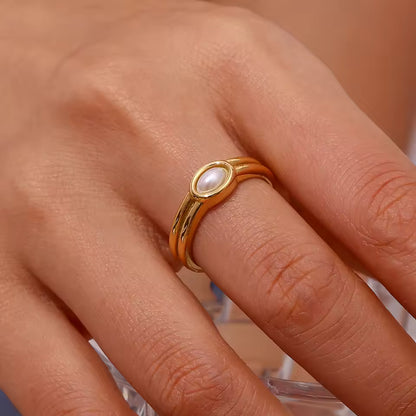 Gold Stacking Rings with Pearl, Lapis, Turquoise