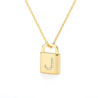 Gold Initial Lock Pendant Necklace - emmy-rae-jewels.com