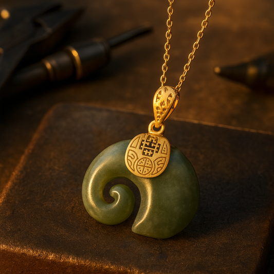 Hetian Jade Elephant Pendant Necklace – 18K Gold Plated Chain for Women - emmy-rae-jewels.com
