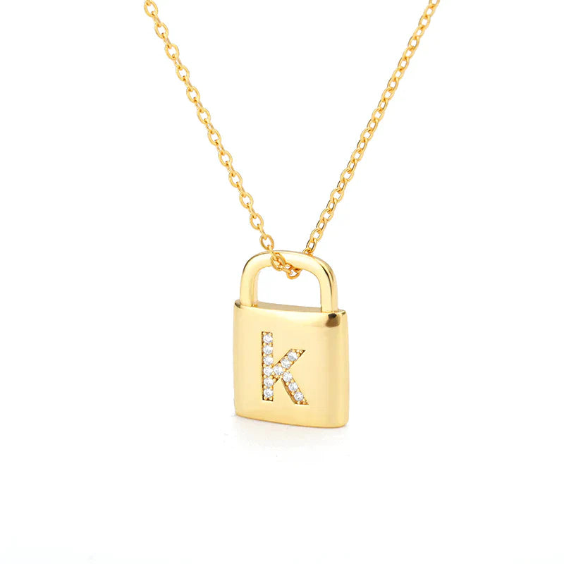 Gold Initial Lock Pendant Necklace - emmy-rae-jewels.com