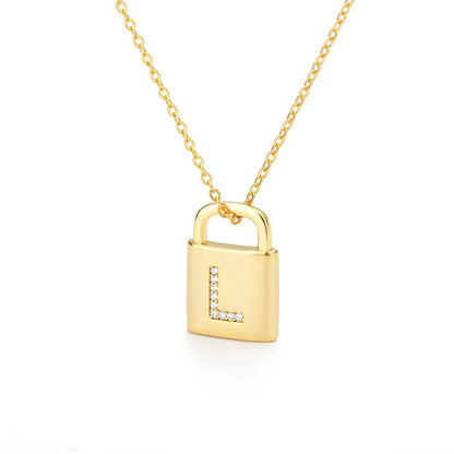 Gold Initial Lock Pendant Necklace - emmy-rae-jewels.com