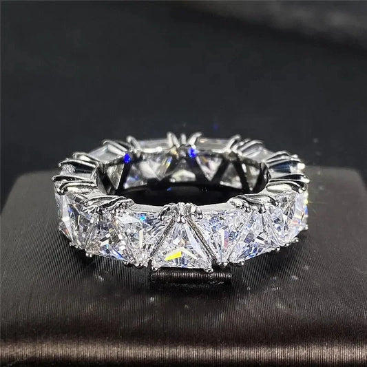 Vintage Silver Triangular Stone Eternity Ring
