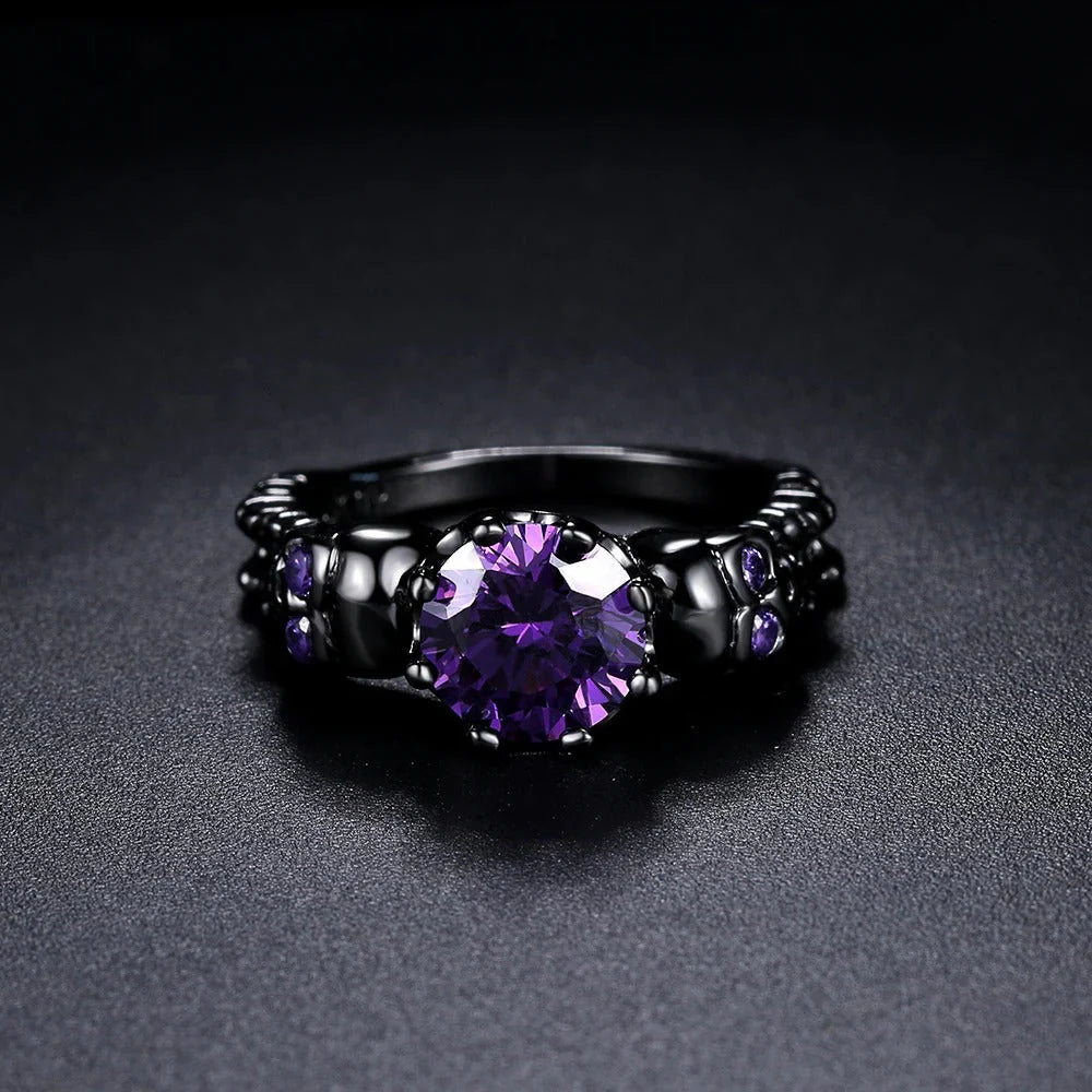 Vintage Black Round Purple Gemstone & Intricate Design Ring