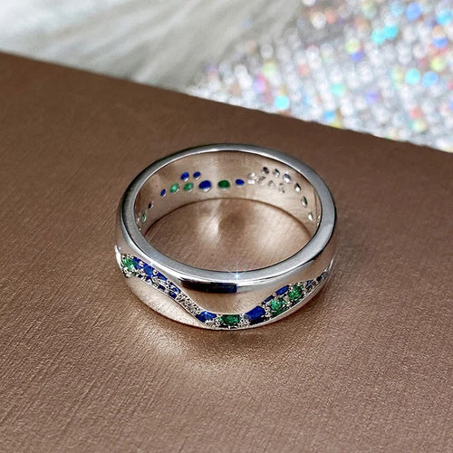 Vintage Silver Blue & Green Stone Wave Ring