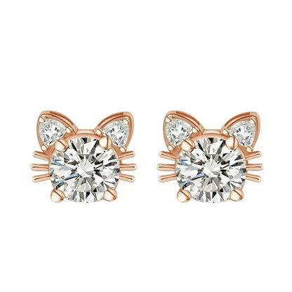 Moissanite Rose Gold Cat Stud Earrings in 925 Sterling Silver - emmy-rae-jewels.com