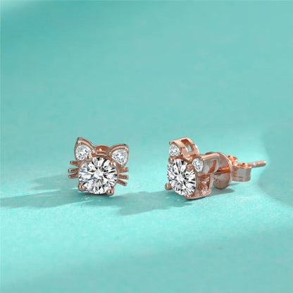Moissanite Rose Gold Cat Stud Earrings in 925 Sterling Silver - emmy-rae-jewels.com