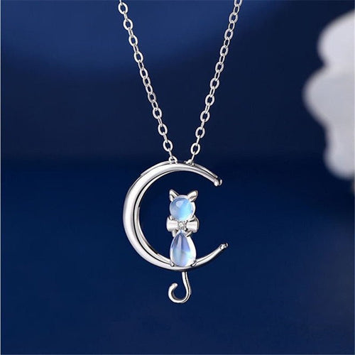 Moonstone Crescent Cat Necklace - emmy-rae-jewels.com
