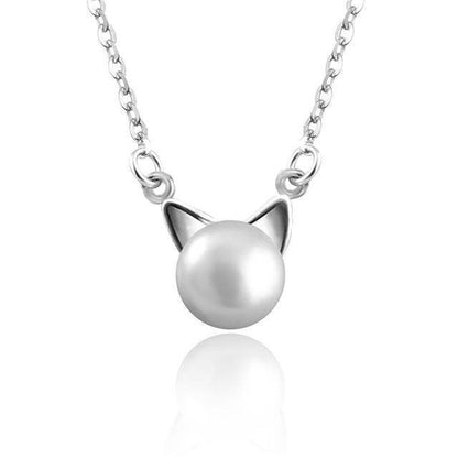 Beautiful Pearl Cat Necklace with Bonus Earrings + Ring - emmy-rae-jewels.com