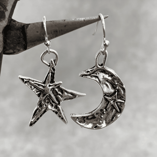 Boho Silver Moon Star Earrings