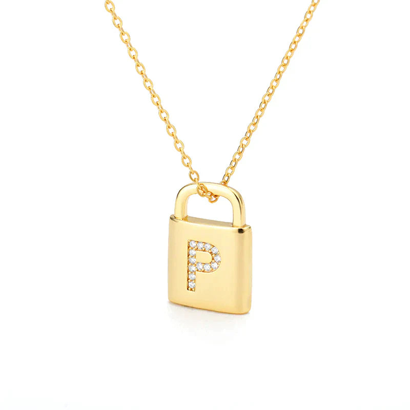 Gold Initial Lock Pendant Necklace - emmy-rae-jewels.com