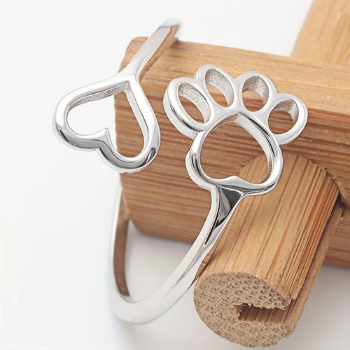 Handcrafted Paw & Heart Ring – Adjustable 925 Sterling Silver - emmy-rae-jewels.com