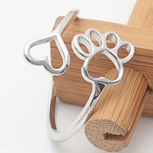 Handcrafted Paw & Heart Ring – Adjustable 925 Sterling Silver - emmy-rae-jewels.com