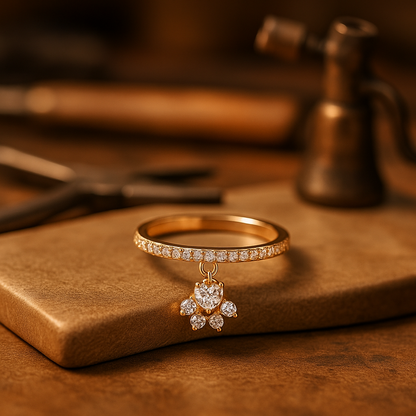 Vintage Cat Paw & Heart Stone Ring – Gold & Silver Tone - emmy-rae-jewels.com