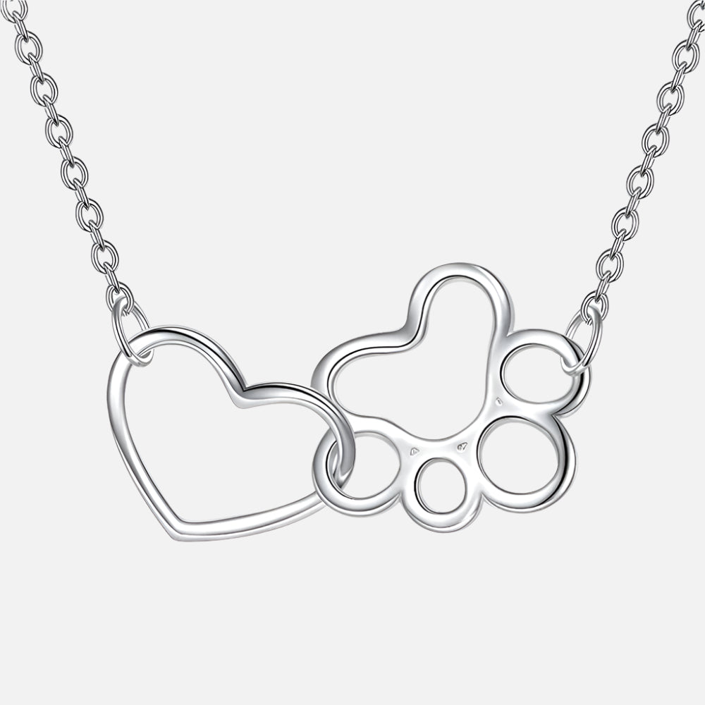 Sterling Silver Paw Print Necklace – Heart Crystal Pendant - emmy-rae-jewels.com