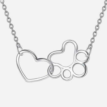 Sterling Silver Paw Print Necklace – Heart Crystal Pendant - emmy-rae-jewels.com