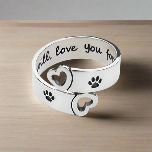 Adjustable Paw & Heart Twist Ring – Stainless Steel - emmy-rae-jewels.com