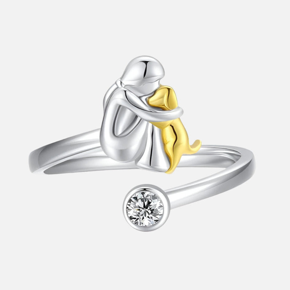 925 Sterling Silver Dog Ring wit Zirconia – Adjustable & Handmade - emmy-rae-jewels.com