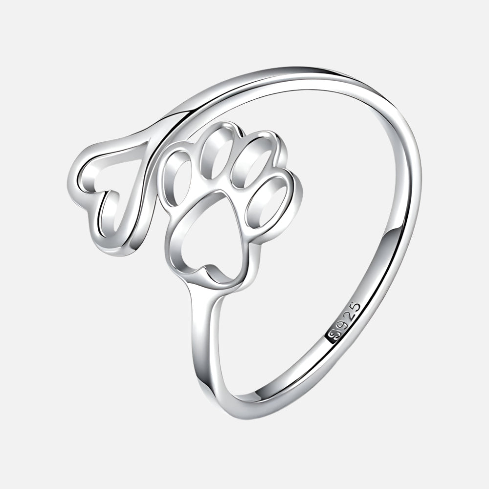 Handcrafted Paw & Heart Ring – Adjustable 925 Sterling Silver - emmy-rae-jewels.com