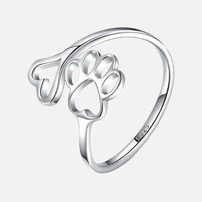 Handcrafted Paw & Heart Ring – Adjustable 925 Sterling Silver - emmy-rae-jewels.com