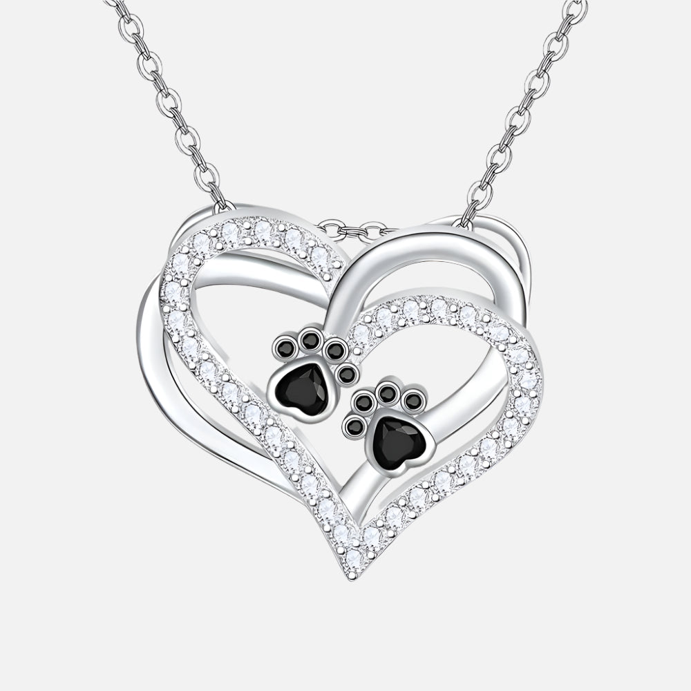 Dog Paw Heart Necklace with Zirconia - emmy-rae-jewels.com