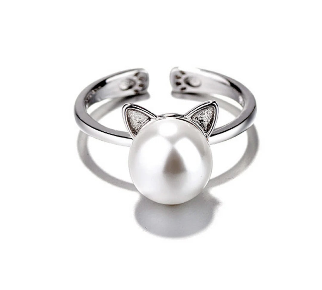 Beautiful Pearl Cat Necklace with Bonus Earrings + Ring - emmy-rae-jewels.com