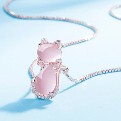 Pink stone lovely cat necklace with zircon - emmy-rae-jewels.com