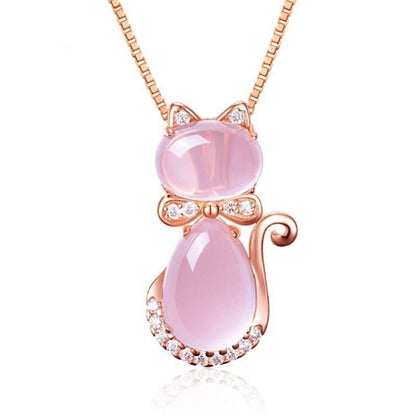 Pink stone lovely cat necklace with zircon - emmy-rae-jewels.com