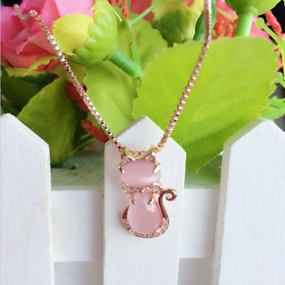 Pink stone lovely cat necklace with zircon - emmy-rae-jewels.com