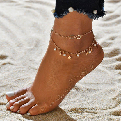 Infinity Anklet Bracelet Pearls and Stars - emmy-rae-jewels.com